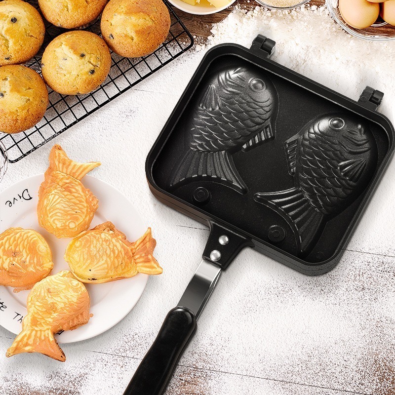 Taiyaki Wafel Maker Pancake / Cetakan Kue 2 ,3 , 4 Ikan Japan / Teflon Anti Lengket Waffle Korean Fi