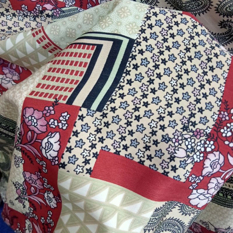 Kain Maxmara Luxury Silk Motif Abstrak Import - Kain Satin Maxmara - Kain Satin Silk Original - Kain