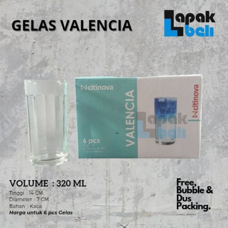 6 PCS GELAS KACA CITINOVA VALENCIA 320 ML | GELAS TEH JUS | SHOT GLASS | GELAS MINUM KACA | CITINOVA
