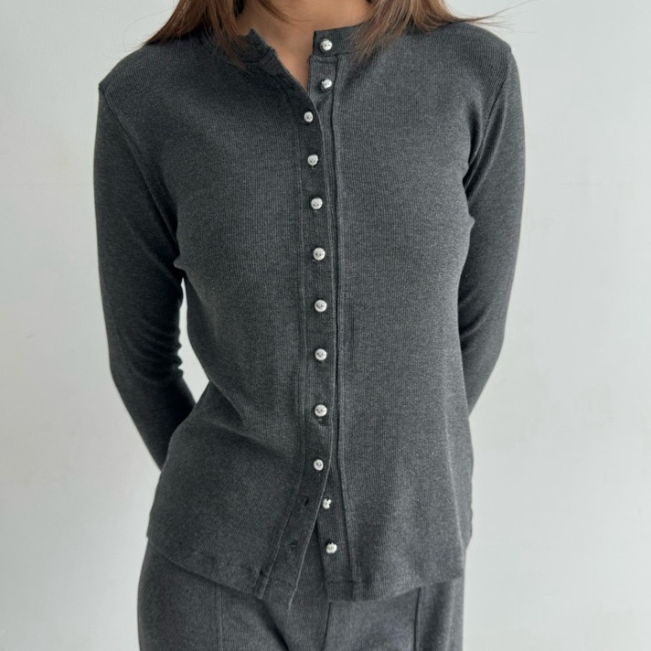 KAIA TOP  Atasan Knit Wanita Lengan Panjang Basic Korean Top Summer Baju Knit Kancing Rib Wanita Lon