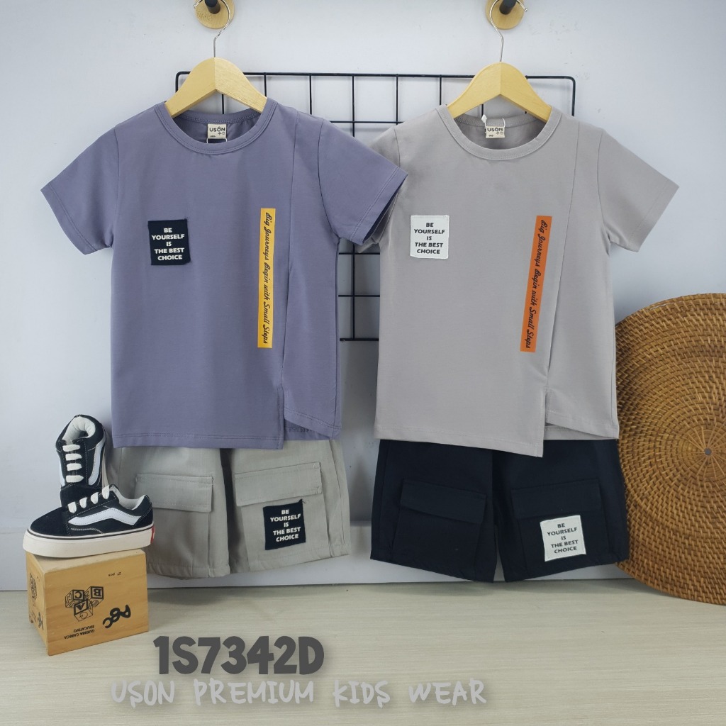 [BISA COD] 7342 SETELAN KAOS ANAK COWOK USON CELANA PENDEK (TARO-ABU)