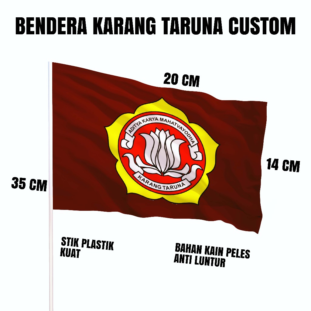 Bendera Tangan Karang Taruna Custom Nama dan Logo Bahan Kain Ukuran 20x14 cm