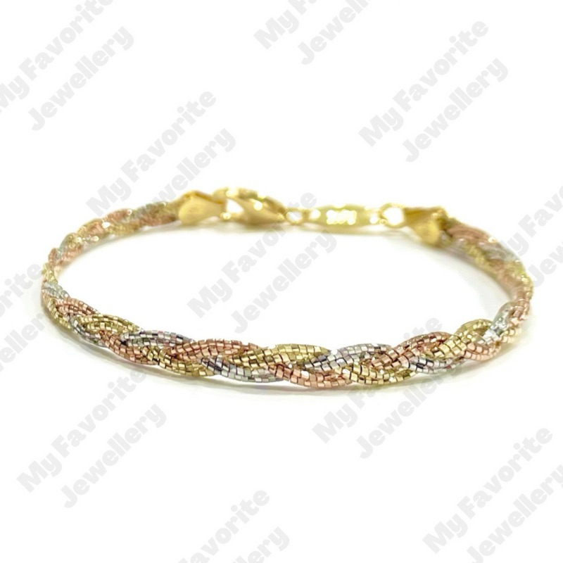 Gelang UBS Model Kepang 3 Warna Gelang Emas Asli Kadar 700