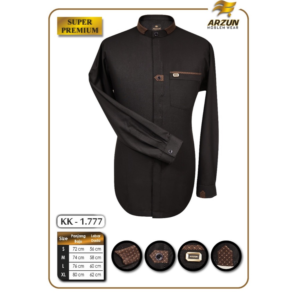 ARZUN koko lengan panjang manset hitam