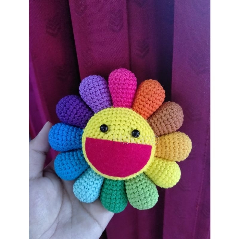 Crochet Murakami Kaikaikiki Flower Keyring / Bag Charm || Gantungan Rajut Bunga Warna-Warni Murakami