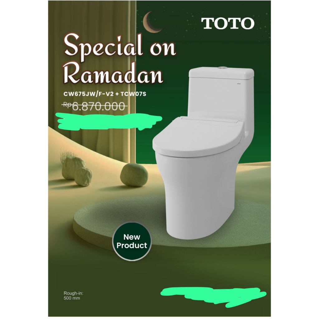 PROMO TOTO CLOSET CW675J W/F WHITE COMPLETE + ECOWASHER TCW07S WHITE