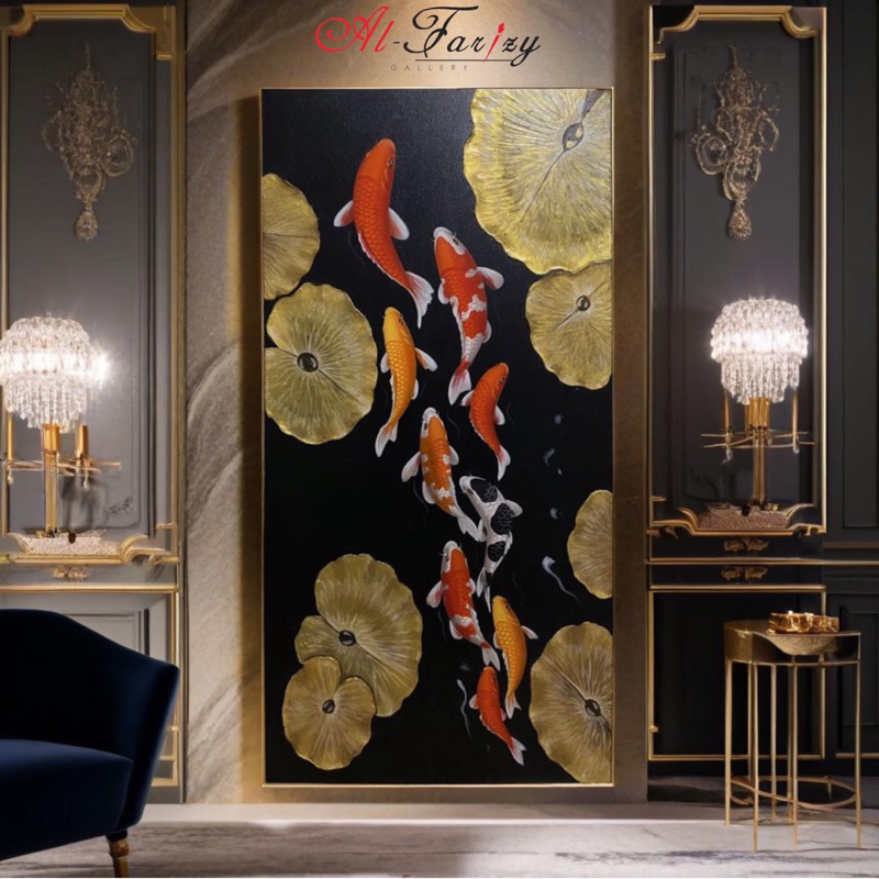Lukisan Ikan Koi Kanvas Minimalis  fengshui 9 ekor Lukisan Aesthetic Hiasan Dinding Dekorasi Dinding