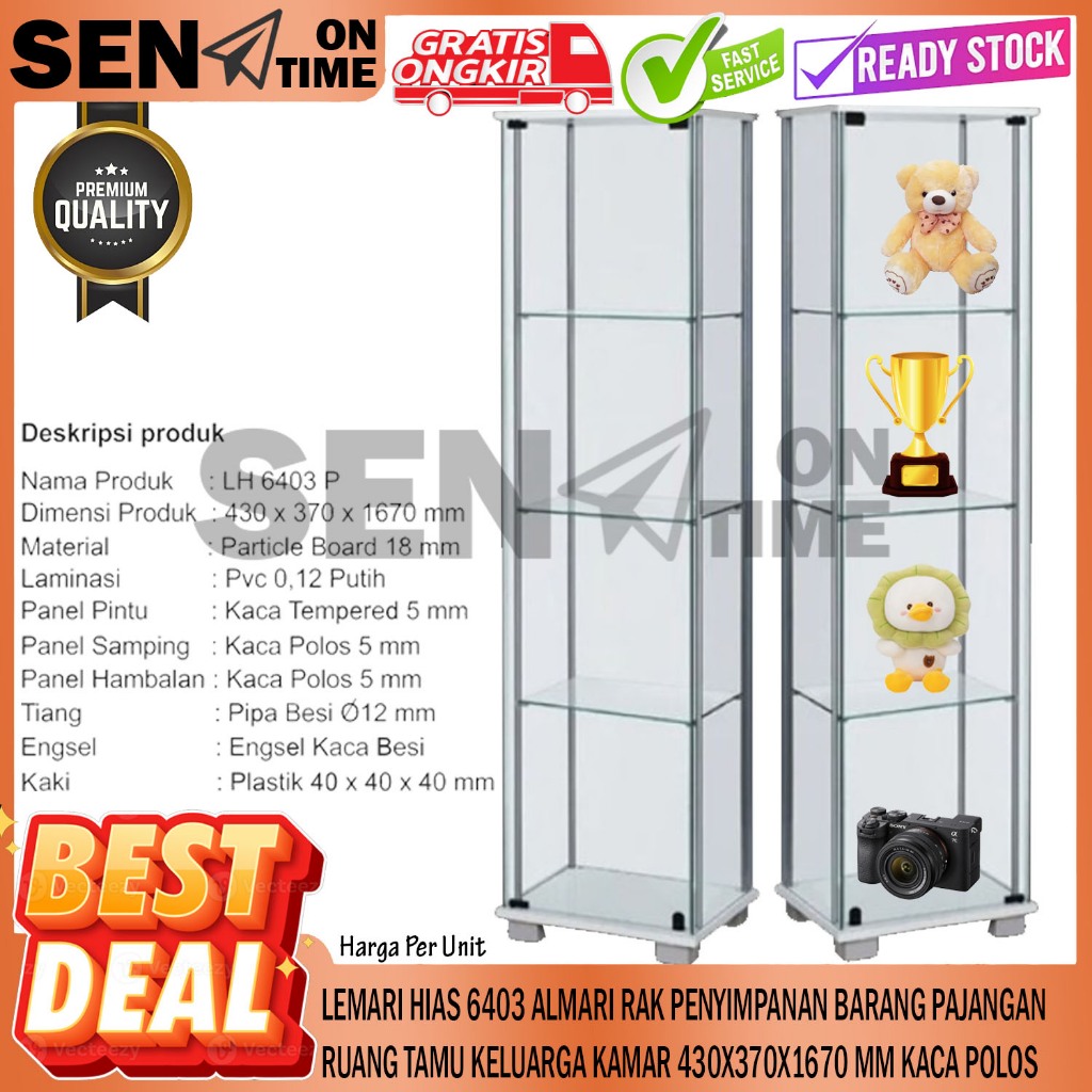 Lemari Hias Model 6403 Menyimpan Barang Benda Piala Kamera Ruang Tamu Buku Koleksi Foto Album Esteti