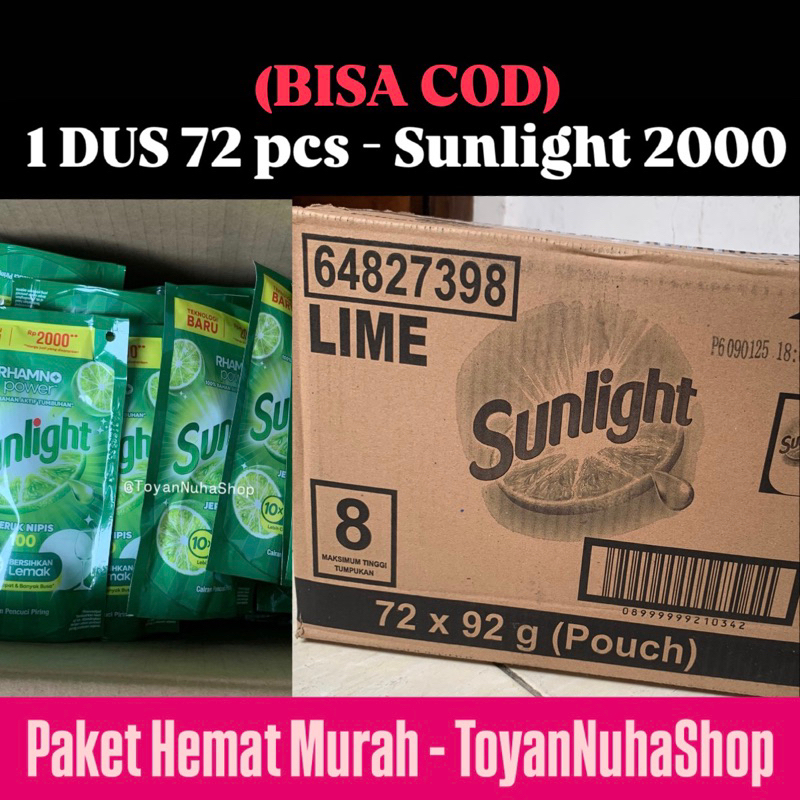 1 DUS SUNLIGHT Kemasan 2000 Sabun Cuci Piring Isi 72 pcs (90 ml)