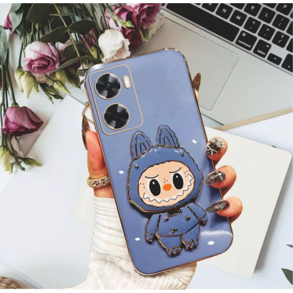 Soft Case Oppo A57 A77s Labubu Mirror Stand Premium Silicon Plating