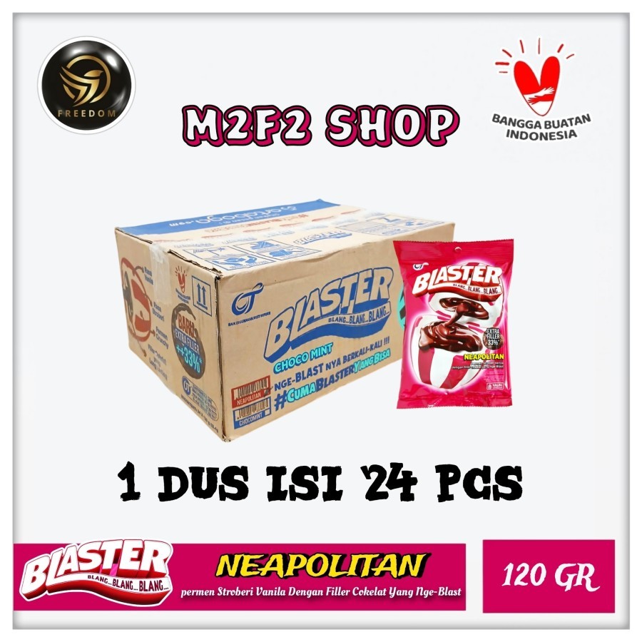 

Blaster Blang Blang Permen Neapolitan Stroberi Vanila | Bag - 120 gr (Kemasan Karton)