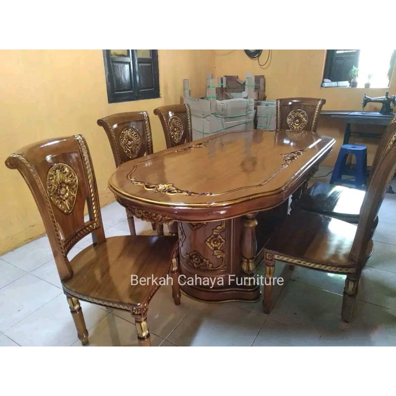 meja makan gendong 6 kursi salina kayu jati