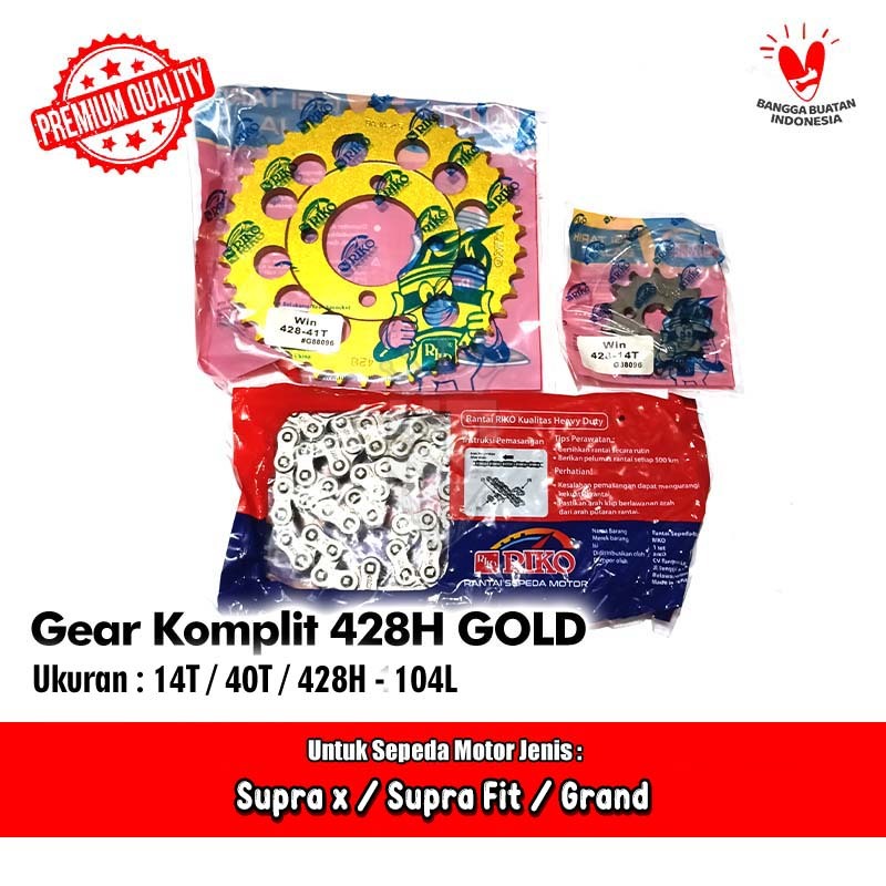 Gear Tarik Komplit Riko 428H 40T Gold Honda Supra x Fit Grand Legenda Riko