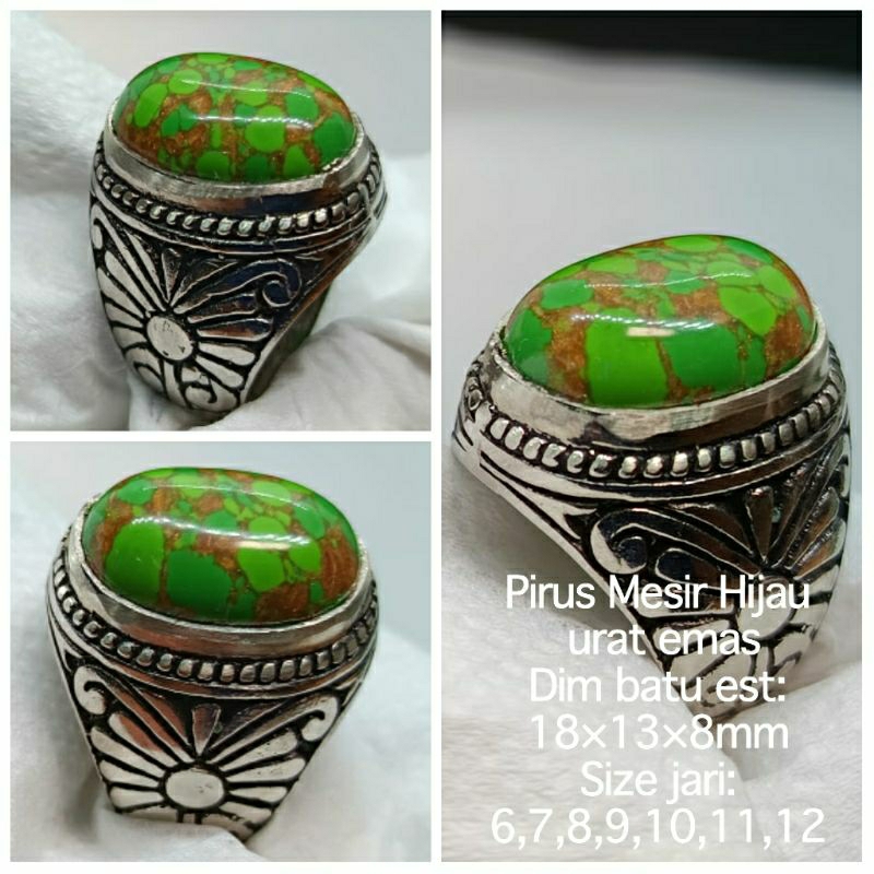 CINCIN BATU PIRUS MESIR HIJAU URAT EMAS NATURAL
