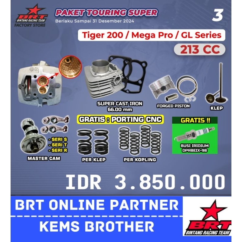 PAKET BORE UPBRT TIGER TOURING SUPER 3 TIGER 2000/MEGA PRO/GL SERIES ORIGINAL BRT ( head, blok casti