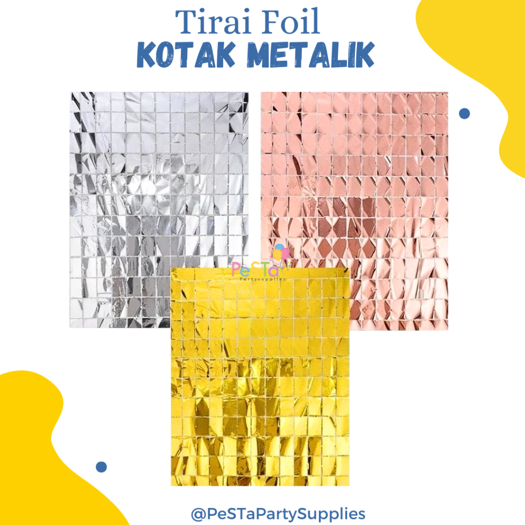 Tirai Foil Kotak Metalik/Tirai Foil/Tirai Kotak/Hiasan Pesta/Backdrop Kotak Foil/Dekorasi Tirai Kota