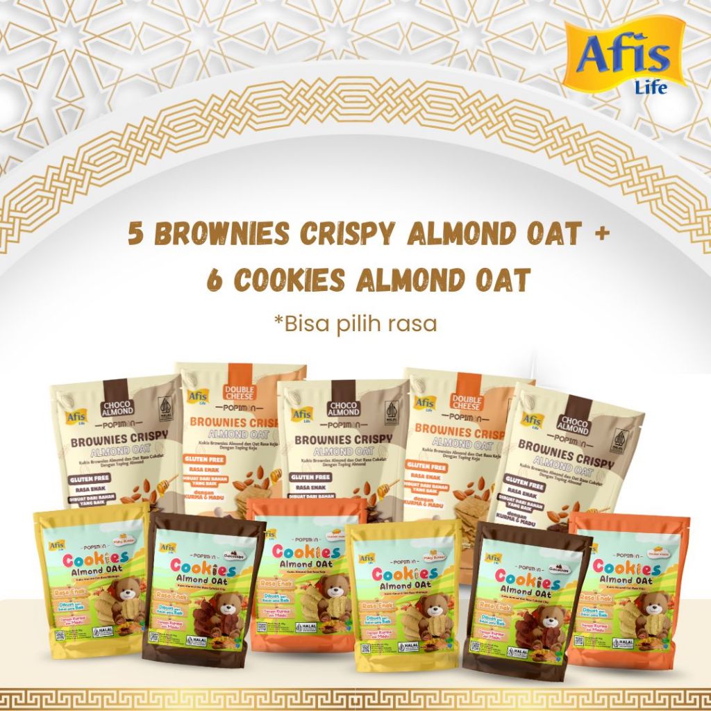

Afis PaHe Camilan 11pcs - Brownies Crispy Almond Oat 5, 6Cookies Almond Oat