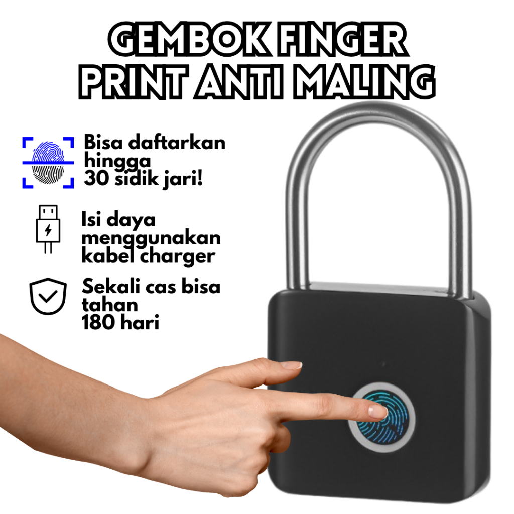 Gembok pagar anti maling gembok sidik jari tanpa kunci Smart Fingerprint Padlock Security kunci pint