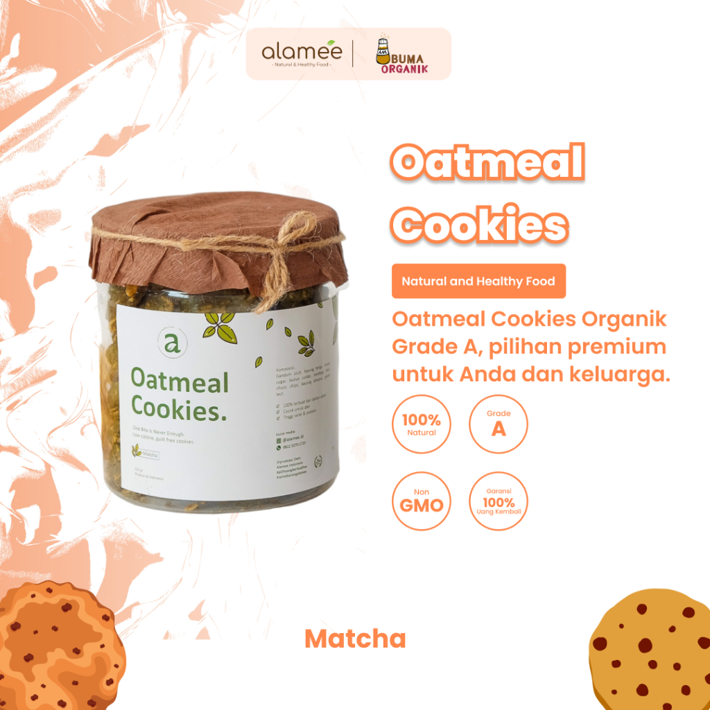 

OATMEAL DIET COOKIES OAT PELANCAR ASI BOOSTER SNACK SEHAT MPASI MAKANAN ANAK BALITA IBU MENYUSUI COOKIES MATCHA