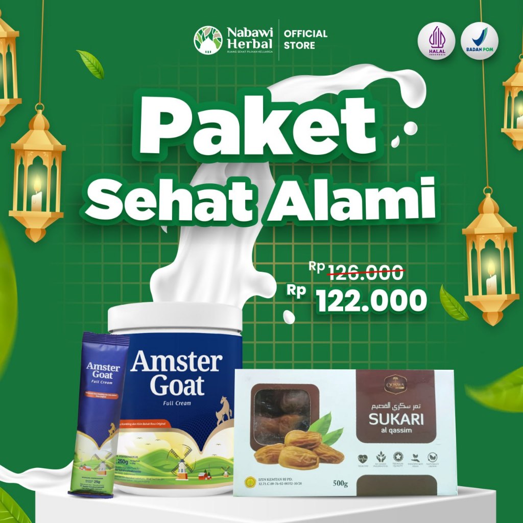 

PAKET SEHAT ALAMI - Amstergoat 250gr Isi 10 Sachet & Kurma Qoswa Sukari 500gr