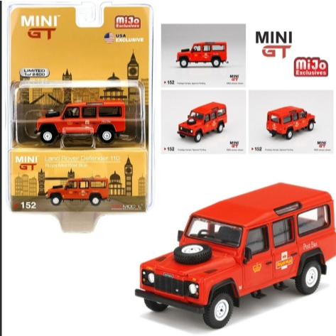 NEW Mini GT CHASE 152 Land Rover Defender 110 Royal Mail Post Bus Mijo Exclusive