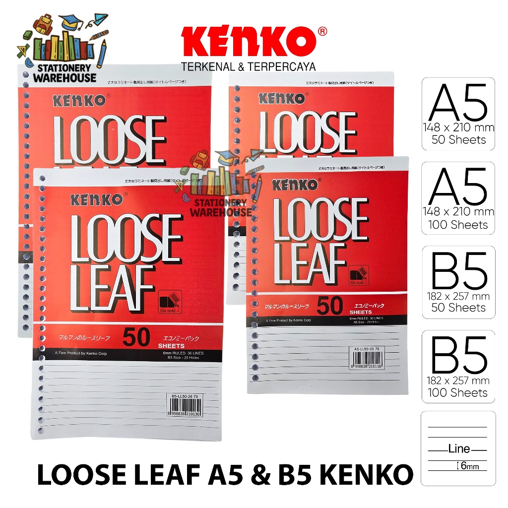 

Loose Leaf Isi Kertas File Binder KENKO Bergaris Kertas Binder A5 B5 50 100 Lembar