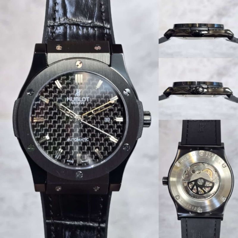JAM TANGAN PRIA HUBLOT CLASSIC FUSHION BLACK AUTOMATIC JAPAN SUPER QUALITY DIAMETER 42MM