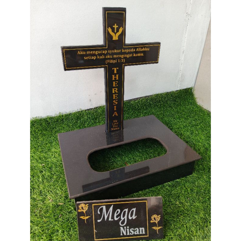 TERMURAHBATU NISAN SALIB SEKAR BUNGA 30X50//MAESAN SALIB GRANIT TILE+/PACKING KAYU