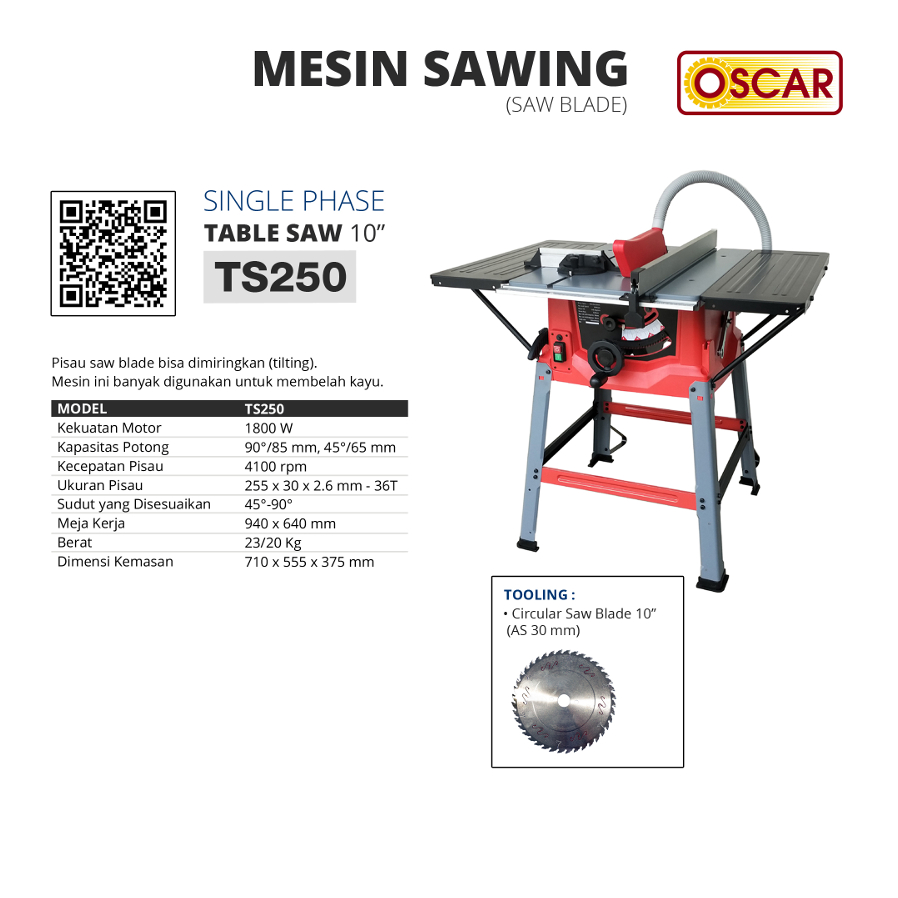 OSCAR TS250 Mesin Table Saw 10 Inch (1 Phase) / Meja Gergaji Potong Kayu
