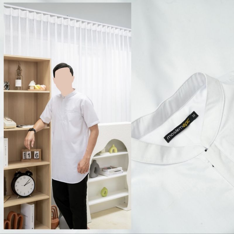 Kurta baju muslim warna putih MOSLEM EPIC - Kurta modern elegan