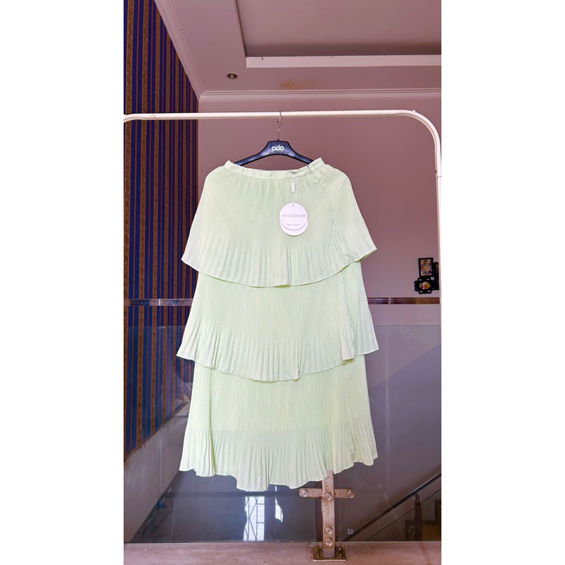 rok plisket branded  hijau mint