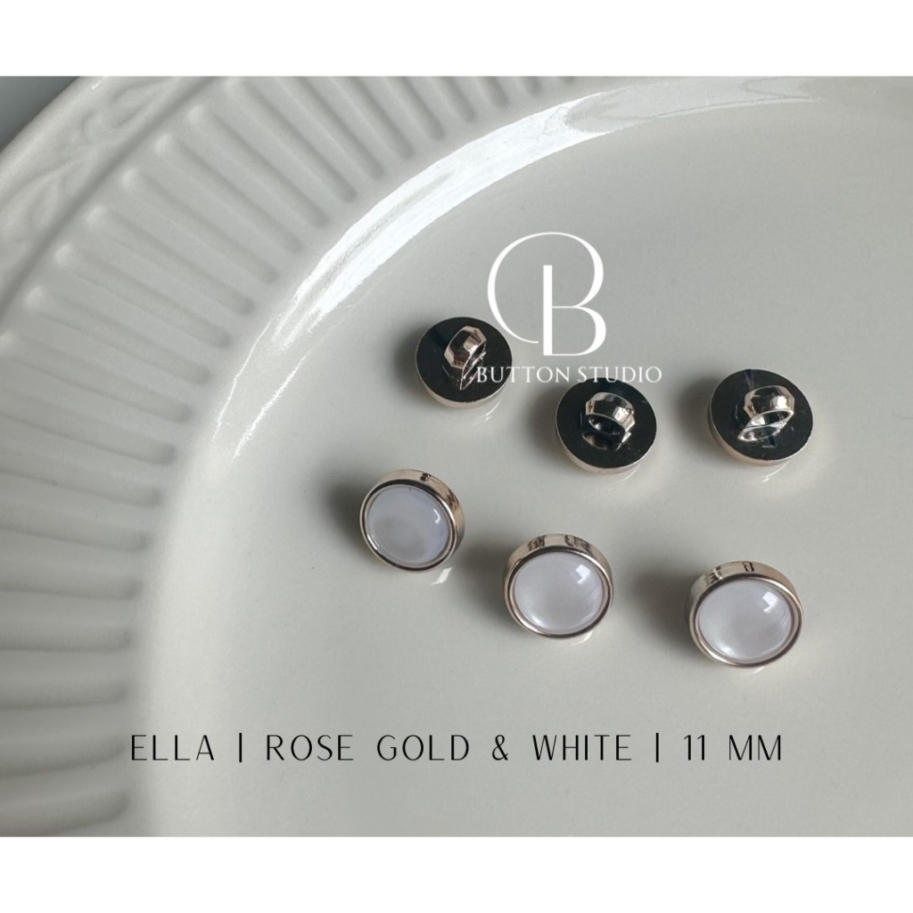 ELLA - Kancing Manik Plastik, Kancing Baju Wanita Bulat , Round Button Aesthetic, Rose Gold, Pearl, 