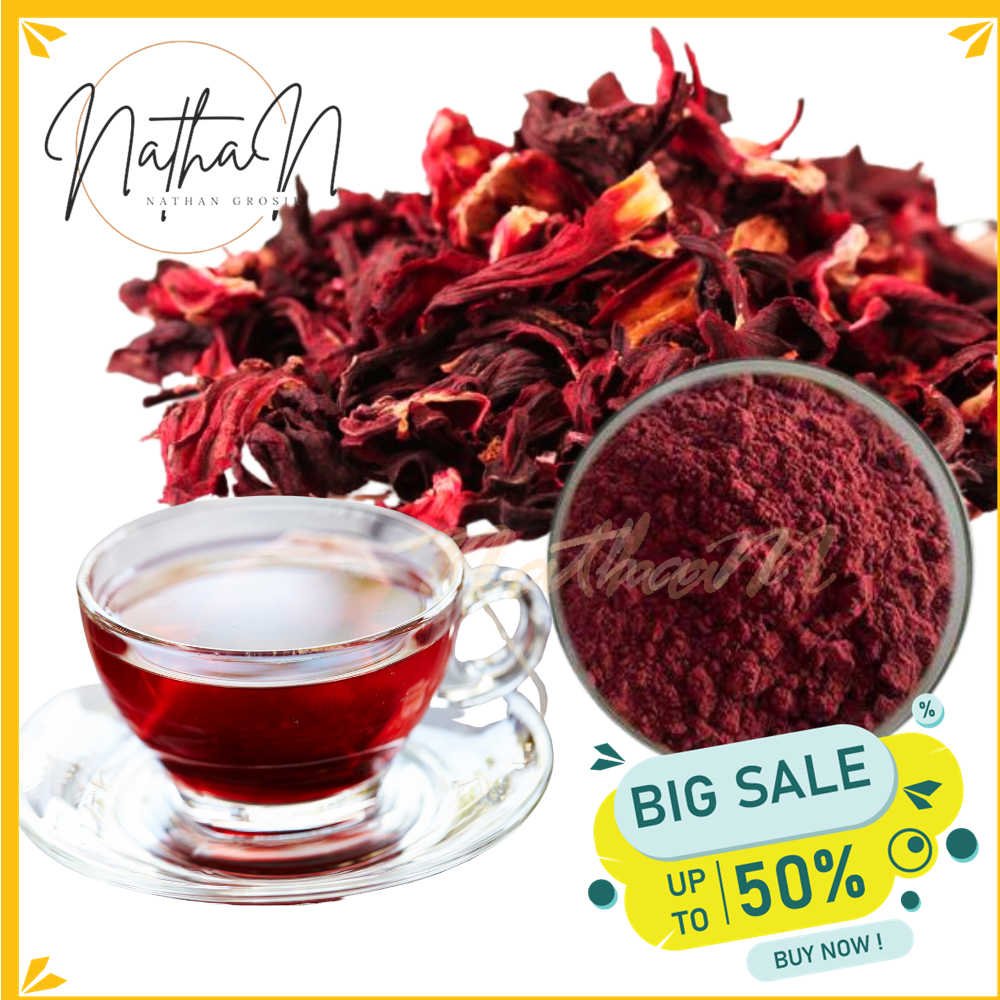 BUBUK TEH BUNGA KEMBANG SEPATU HIBISCUS FLOWER TEA  / BUNGA RAYA PREMIUM   BY NATHAN GROSIR BEST QUA