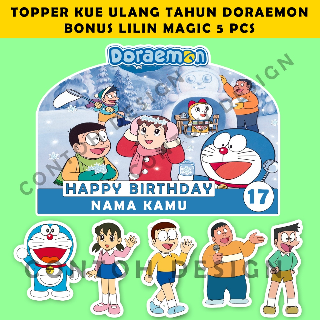 Topper Kue Ulang Tahun Doraemon Free 5 Lilin | Dekorasi Kue Ulang Tahun Anak Doraemon Custom Nama
