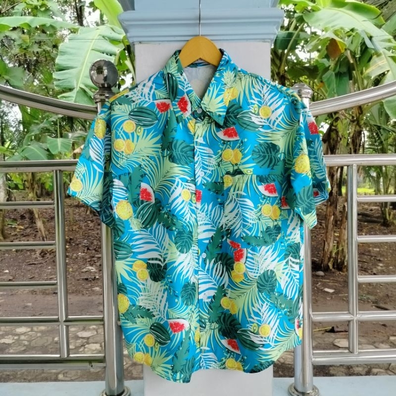 Kemeja / Motif / Hawaii / Lengan Pendek / Vintage / Second / FASHION