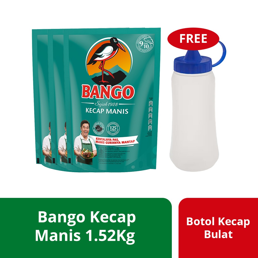 

Bango Kecap Manis Pouch 1.5Kg (X3) Free Botol Kecap Bulat