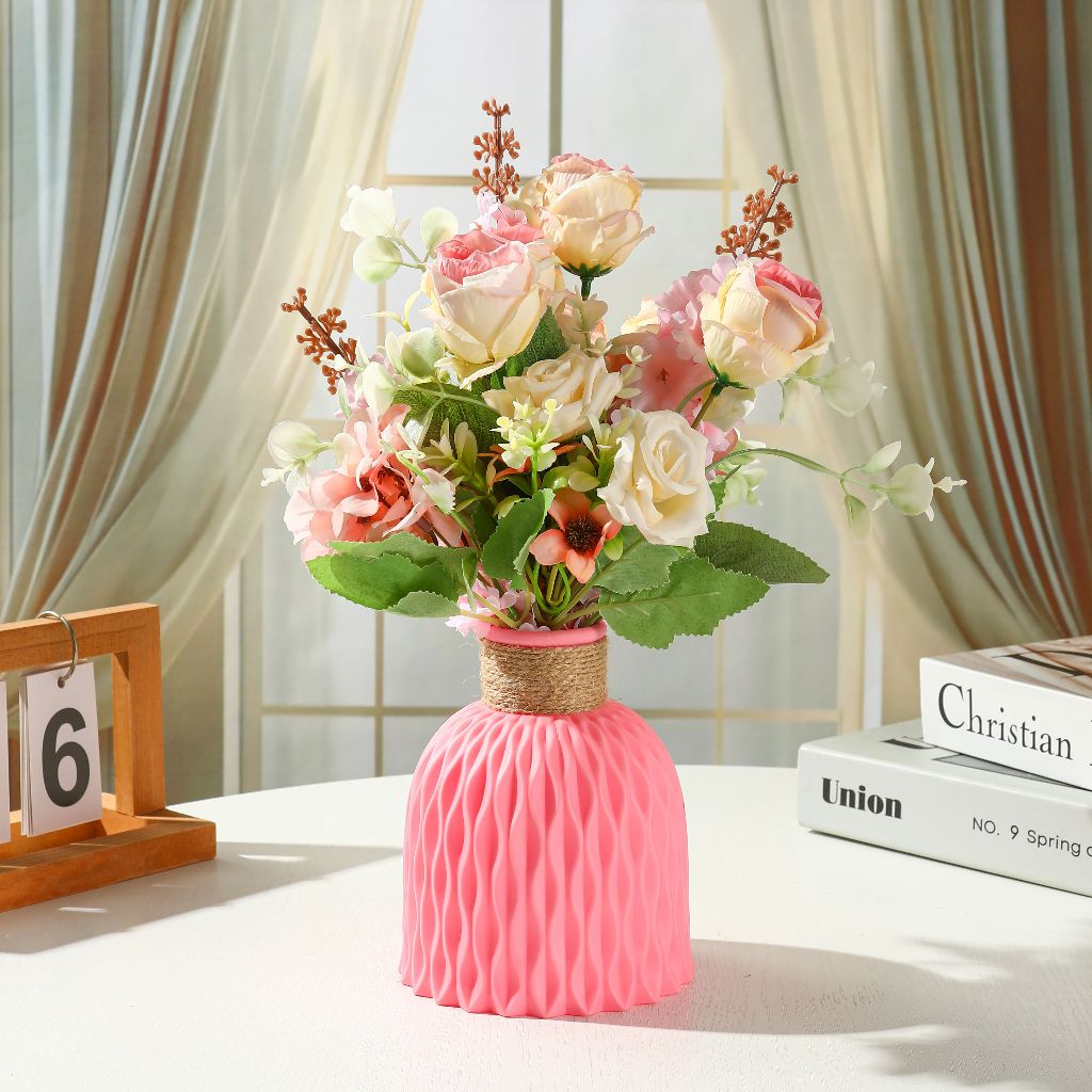 Set Vas Bunga Plastik Kombinasi/Bunga Hias Plastik/Bunga Hiasan Ruang Tamu/Bunga Hiasan Meja Makan