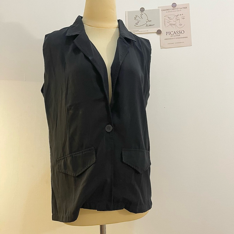 Vest Blazer Outer Black Rompi Atasan Wanita Tanpa Lengan Hitam Zr Basic Kantoran Kuliah Luaran Long 