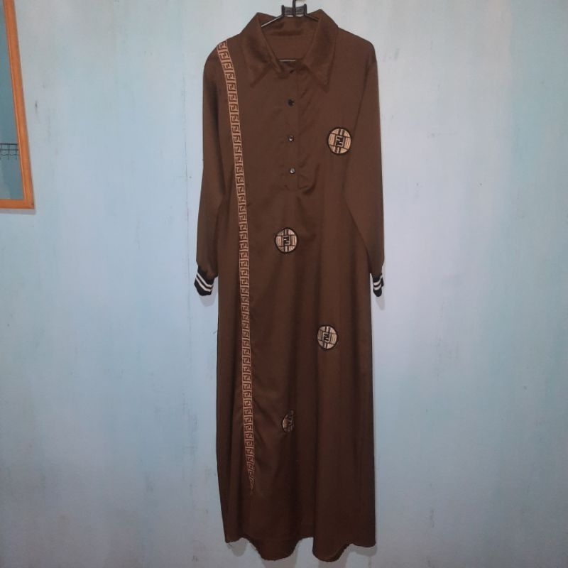 PRELOVED Gamis Dress Tunik Polo Elegan Motif Fendi – Hijau Army