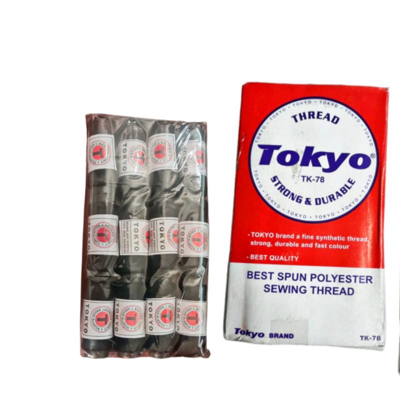 12 Pcs Benang Jahit Tokyo Warna Hitam/Benang Jahit/Benang Jahit Sintetis