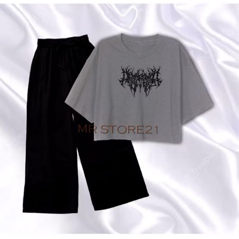 ￼SETELAN CROP HARAJUKU WANITA REMAJA DAN DEWASA CELANA KULOT COD