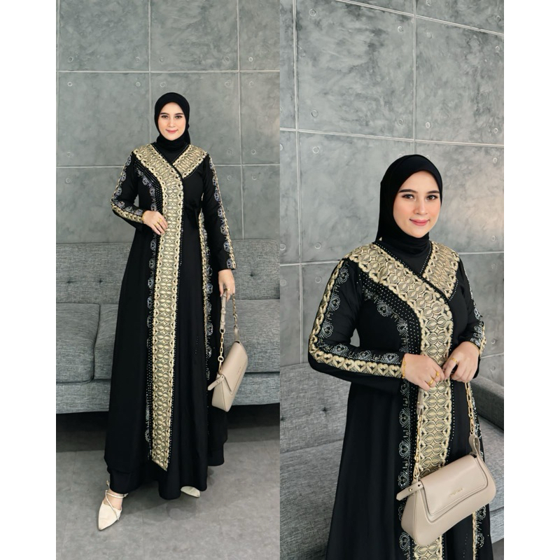Abaya cimono dewasa-wanita muslim-Dress hitam bordir