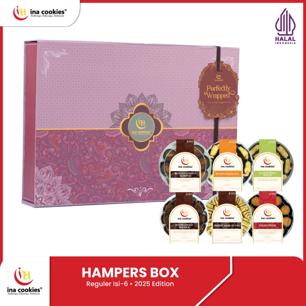 

Hampers Lebaran 2025 BOX isi 6 Toples REGULER Kue Kering Premium Ina Cookies