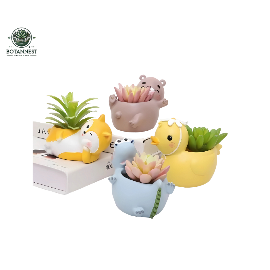 Pot Karakter Hewan Lucu Pot Tanaman Hias Unik untuk Kaktus & Sukulen