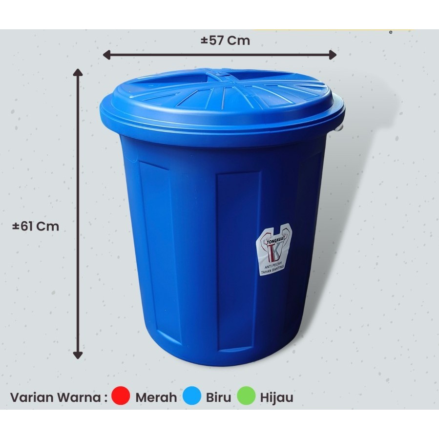 Tong Air / Tempat sampah / Ember Besar Bulat Plastik + Tutup 100 Liter