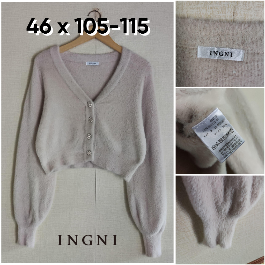 Cardigan Crop INGNI Coklat Fuzzy Lembut V Neck Size M Wanita Atasan Cewek Outer Sweater Empuk Enak P