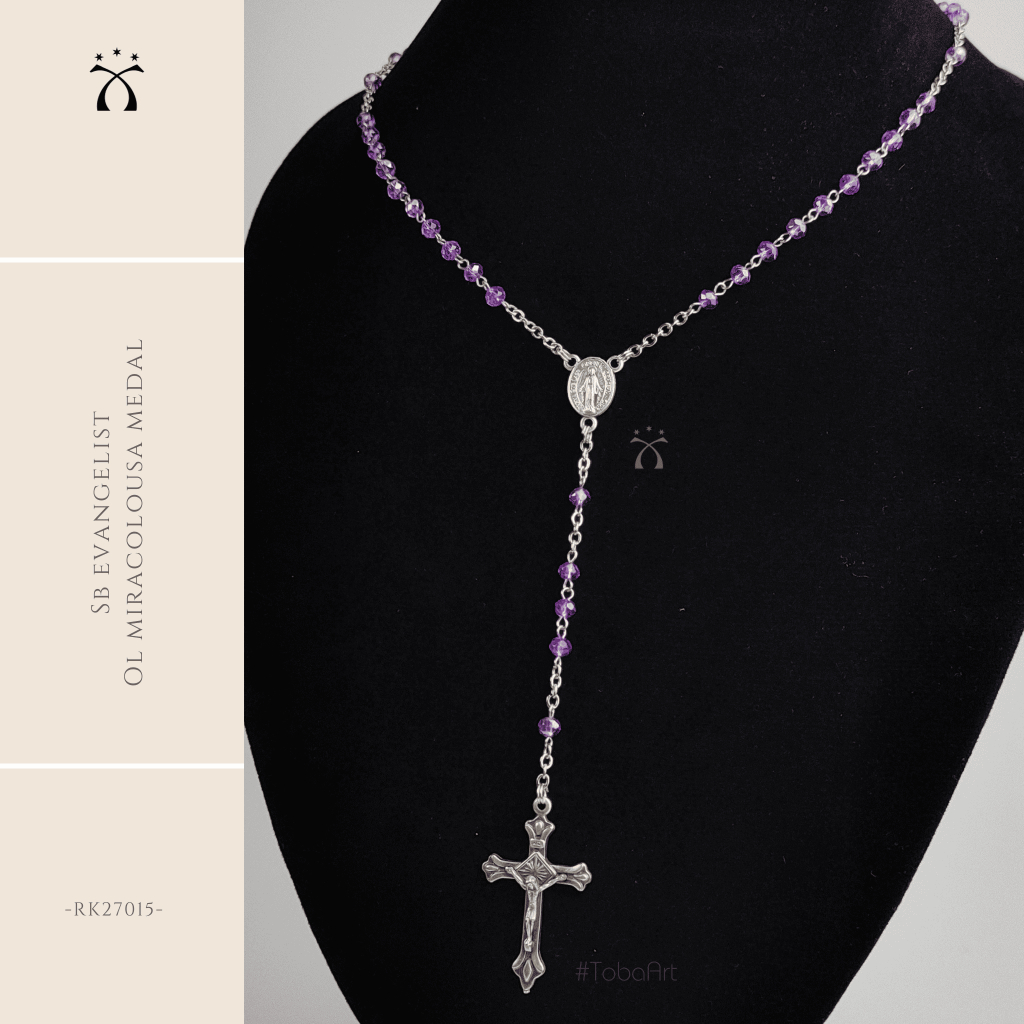 TobaArt-RK Kalung Rosario Crystal Briolette 4 mm Salib Evangelist Cent Maria Medali Wasiat silver IT