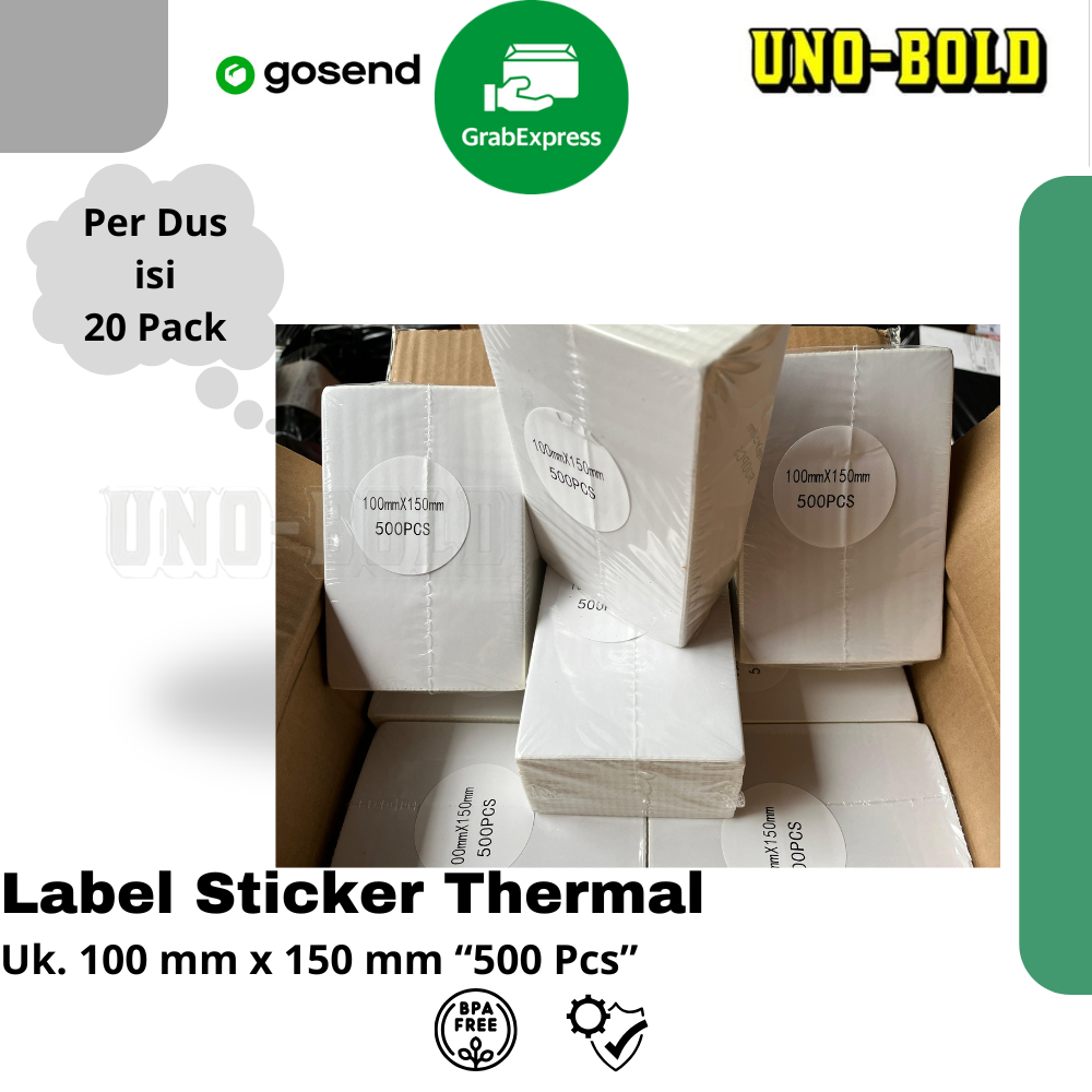 

LABEL STICKER THERMAL LIPAT/DUS 100 X 150 mm 100x150 4x6" isi 500pcs ukuran A6 (1dus isi 20 )