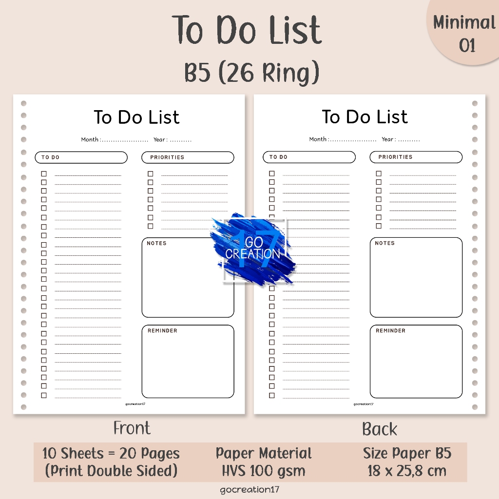 

Buku Planner Kertas Isi Binder To Do List Simple Minimalis B5