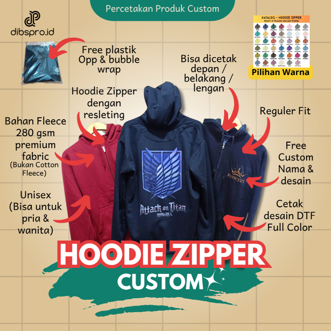 Hoodie Zipper Custom Dewasa